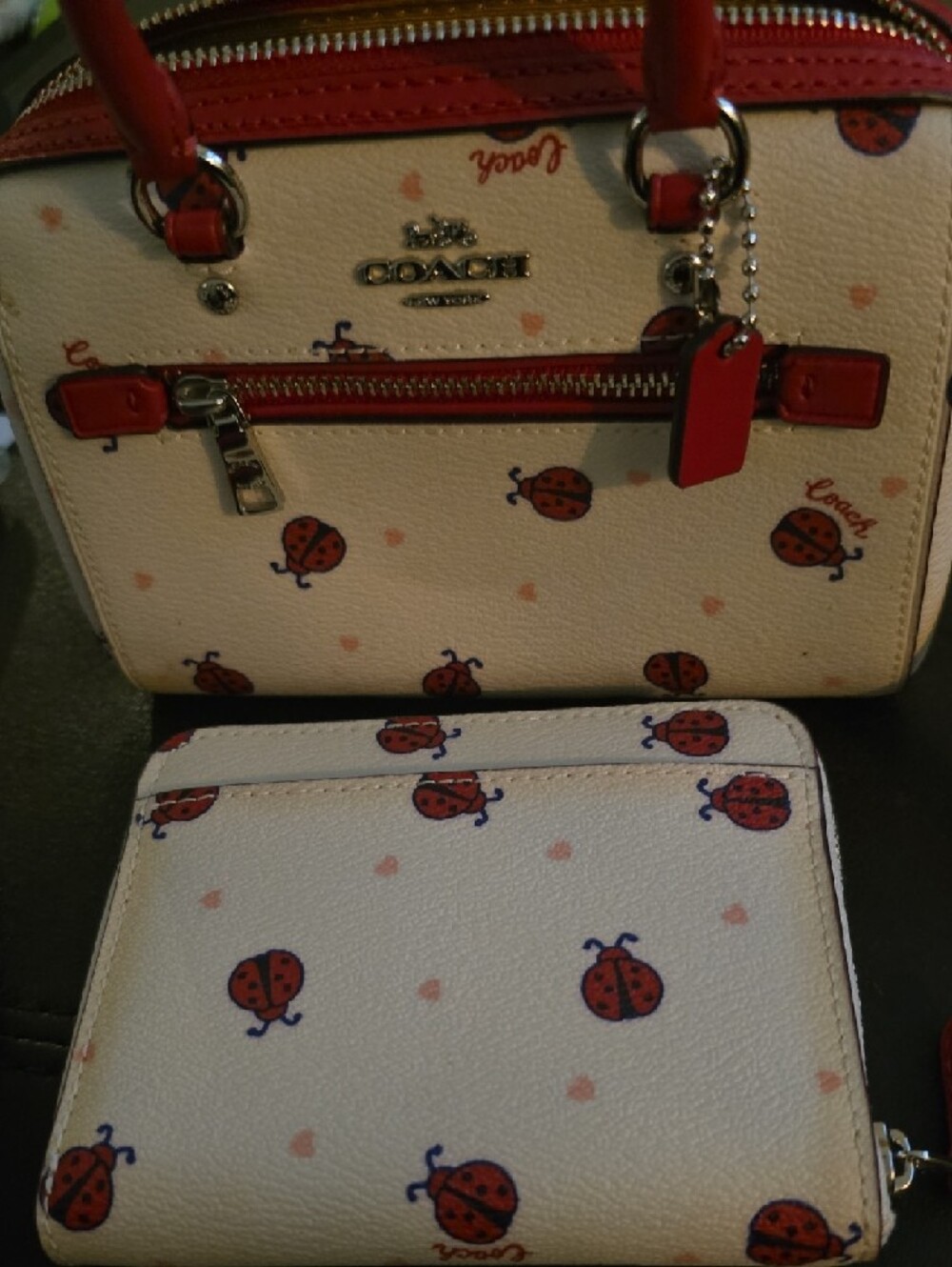 Coach Cream and Red Ladybug Mini Crossbody with Wallet - Picture 2 of 6